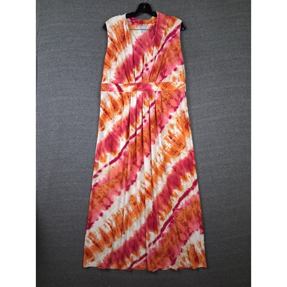 Chicos Womens Dress L Petite Pink Orange Sunrise Tie Dye Boho Artsy Resort Beach